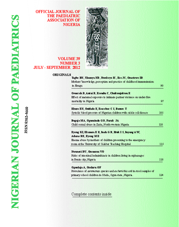 					View Vol. 39 No. 3 (2012): Nigerian Journal of Paediatrics
				