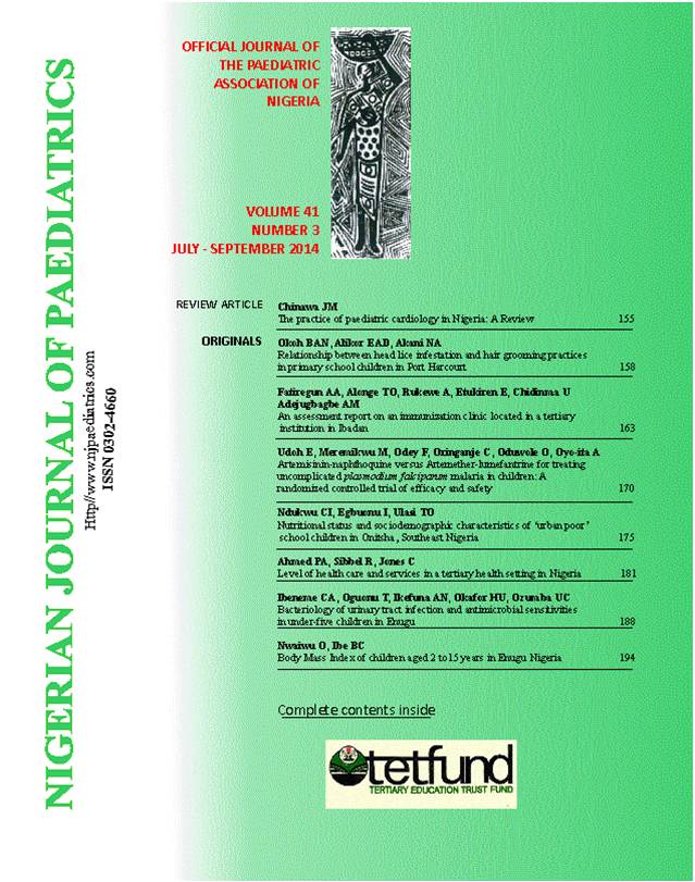 					View Vol. 41 No. 3 (2014): Nigerian Journal of Paediatrics
				