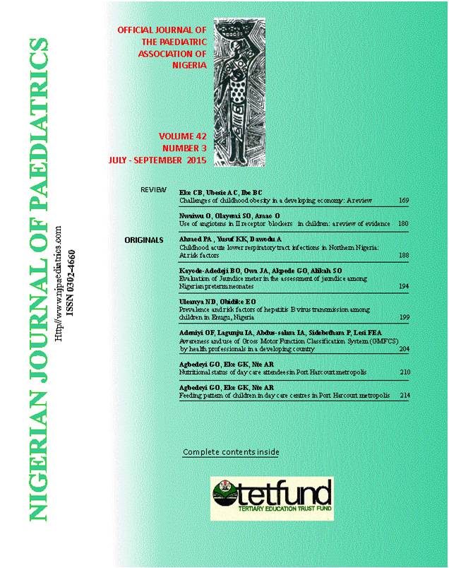 					View Vol. 42 No. 3 (2015): Nigerian Journal of Paediatrics
				