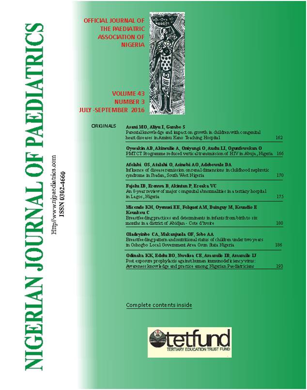 					View Vol. 43 No. 3 (2016): Nigerian Journal of Paediatrics
				