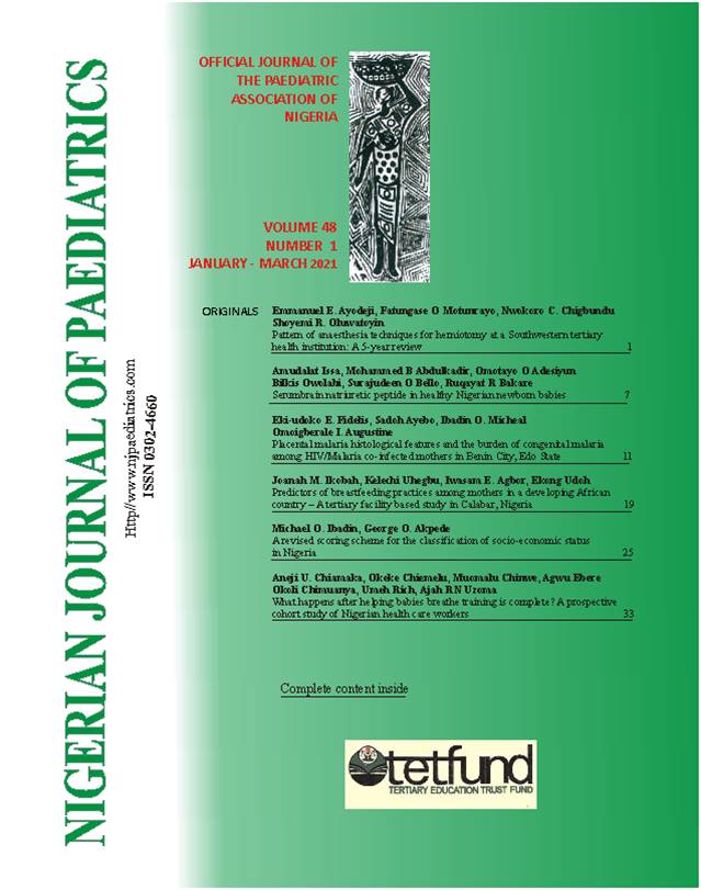 					View Vol. 48 No. 1 (2021): Nigerian Journal of Paediatrics
				