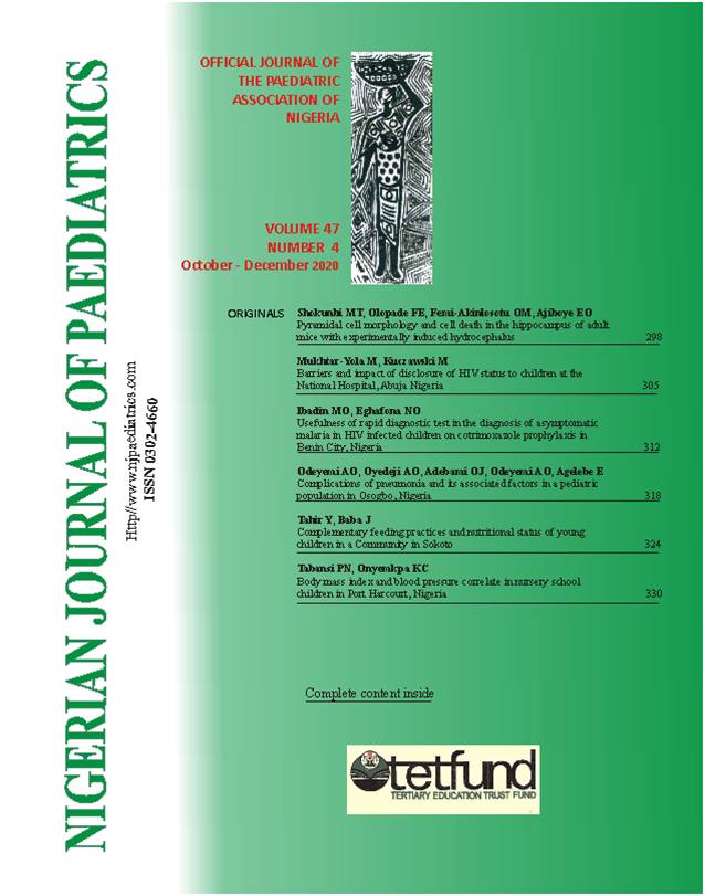 					View Vol. 47 No. 4 (2020): Nigerian Journal of Paediatrics
				