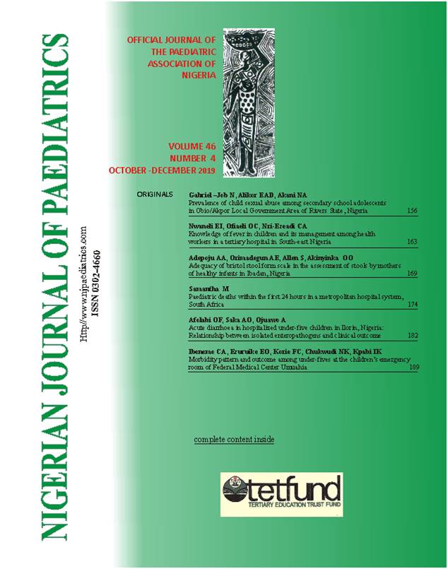 					View Vol. 46 No. 4 (2019): Nigerian Journal of Paediatrics
				